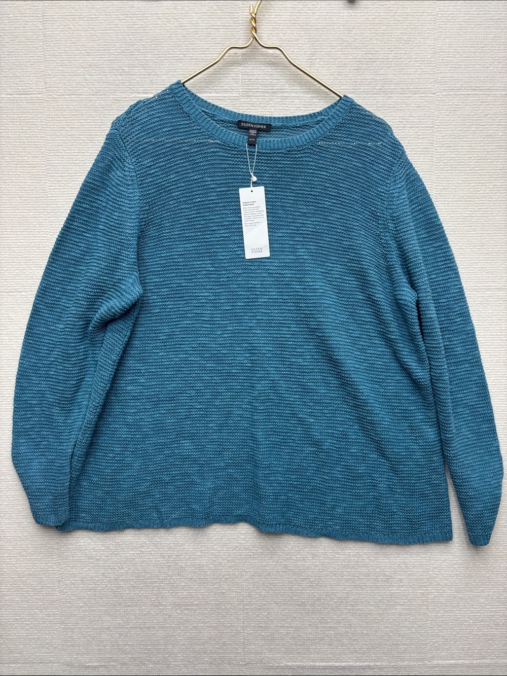 New Eileen Fisher Teal Scoop Neck Lightweight Knit Sweater XL